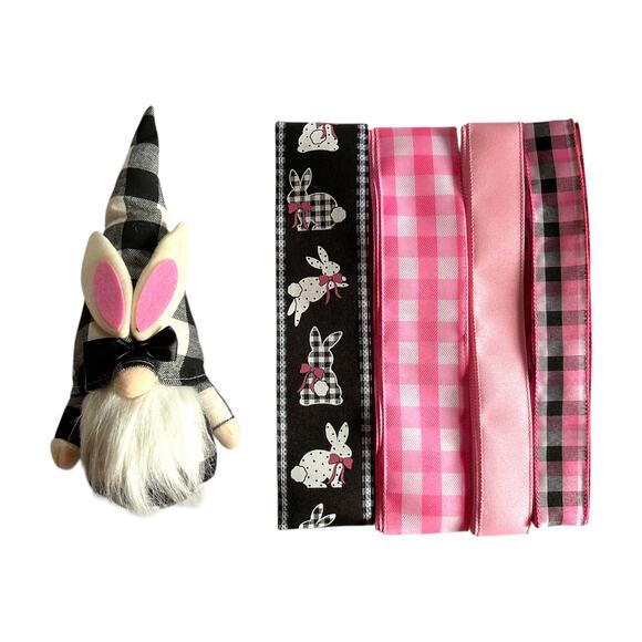 Pink Bunny Gnome DIY Easter Wreath Making Kit, Spring Rabbit Ribbon Bundle Set - Picture 1 of 5